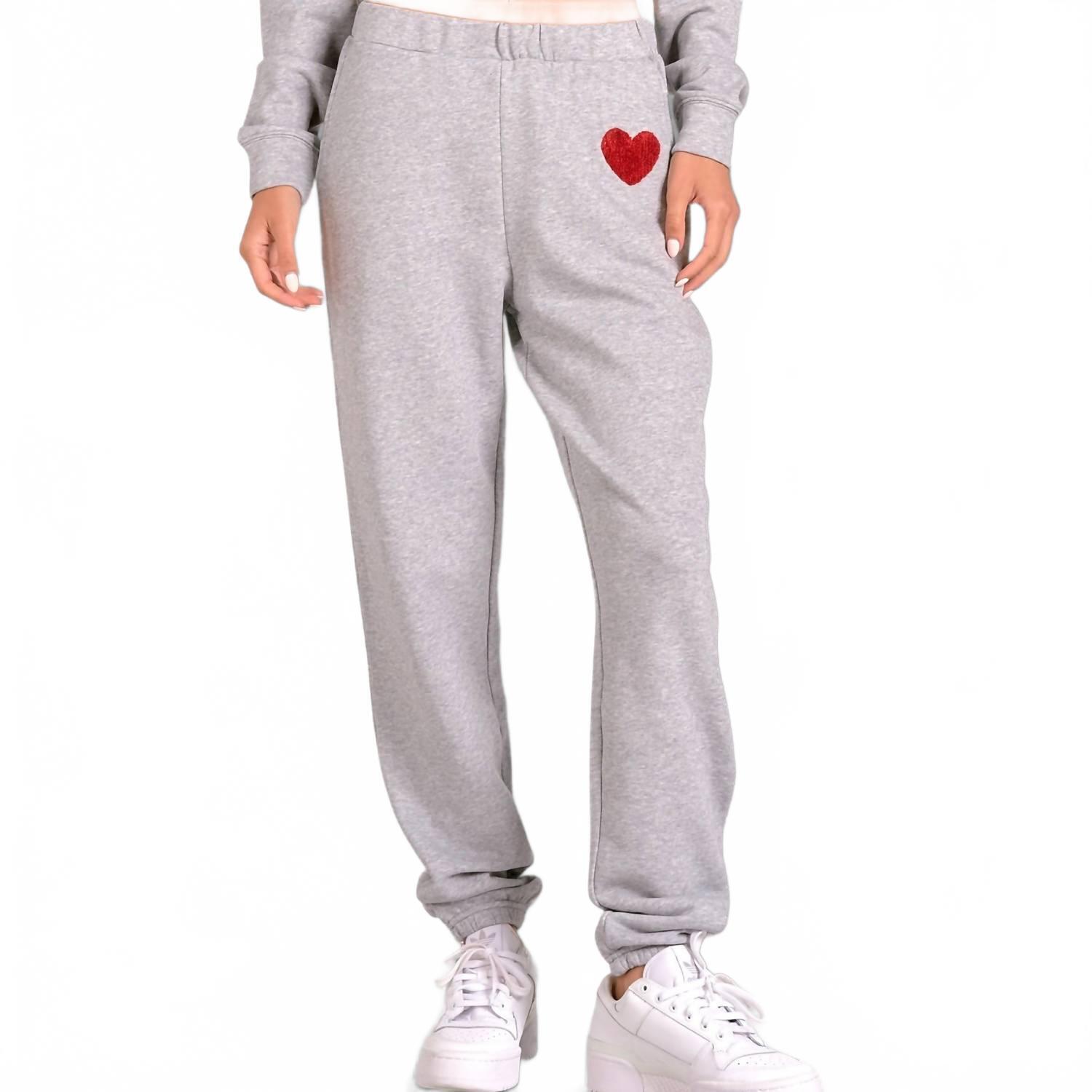 New Elan Women's Hearts Desire Sweatpants In Grey/Red Heart
